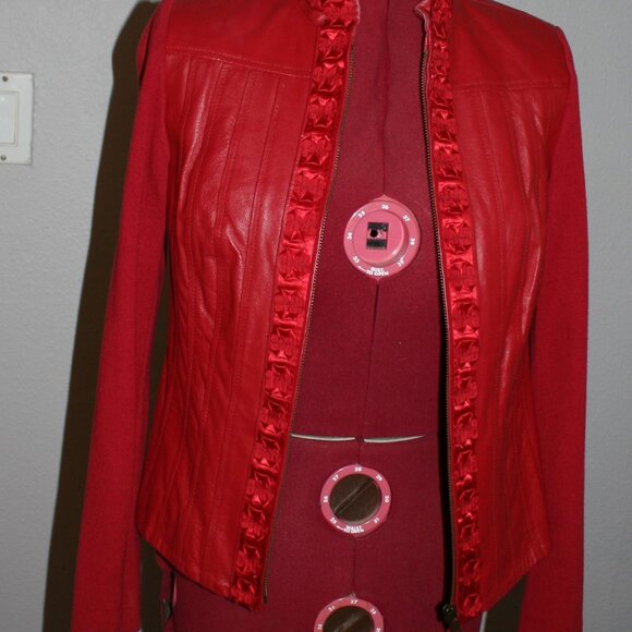 Nygard Collection Petites Red Leather & Nylon Jacket - SZ SP (4-6) - Picture 7 of 9
